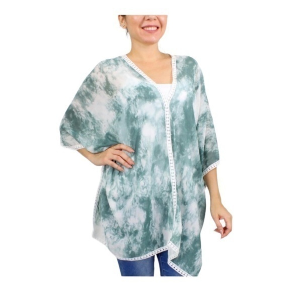 Fadivo NY Tie Dye Crochet Trim Cover Up Green NWT OS